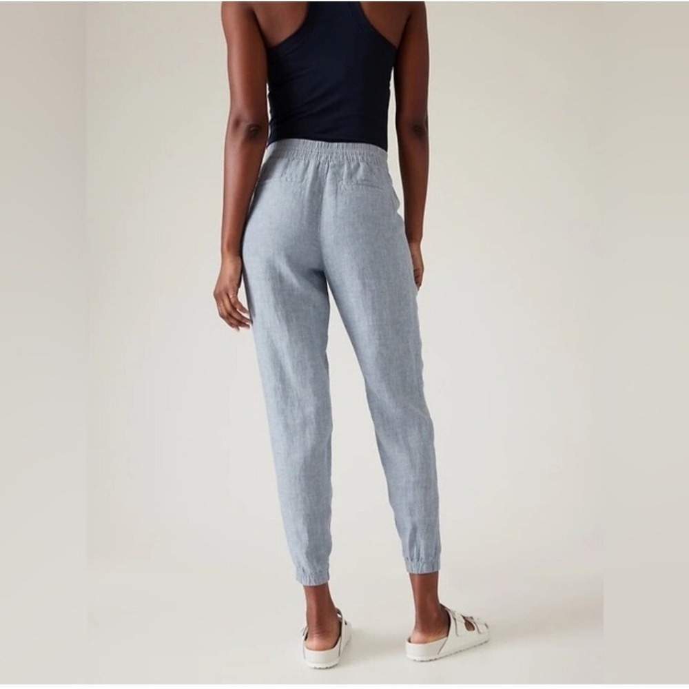 New Athleta 100% Linen Joggers Pants 16 Chambray Blue Travel NWT Vacation Cruise - Picture 2 of 13